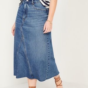 High waist cut off denim maxi skirt